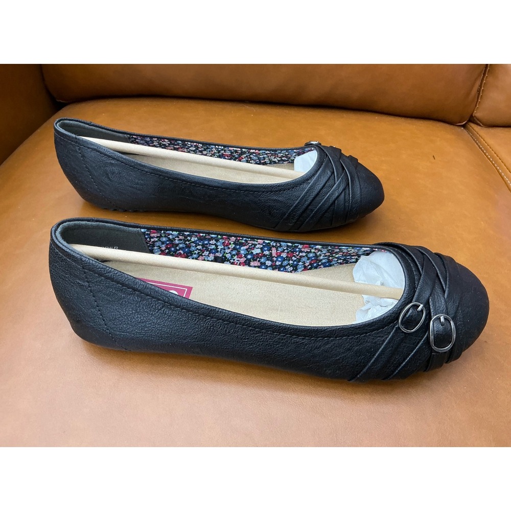 POP Nelly Ballet Flats Womens 8.5 Black New Memory Foam Buckle Detail